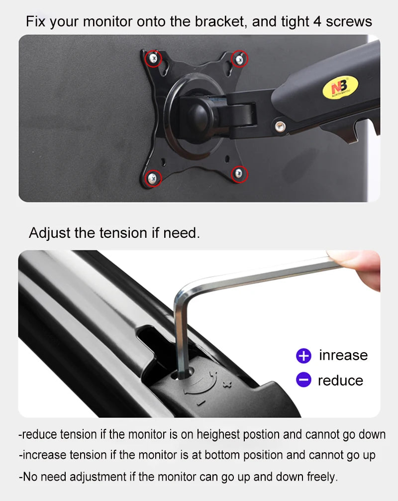 NB F80 Desktop Gas Spring 17-30" LCD LED Monitor Holder Mount Arm Full Motion Display Stand Loading 2-9 Kgs