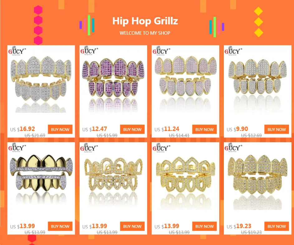 GUCY New Hip Hop Single Tooth Grillz Cap Top & Bottom Grill