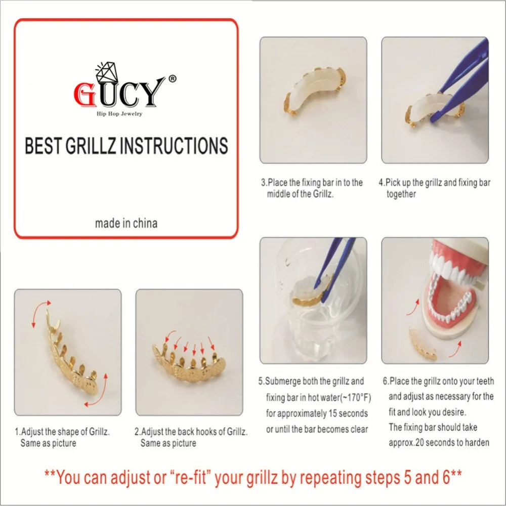 GUCY New Hip Hop Single Tooth Grillz Cap Top & Bottom Grill