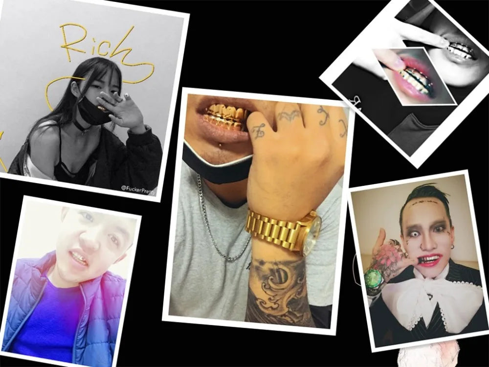 GUCY New Hip Hop Single Tooth Grillz Cap Top & Bottom Grill