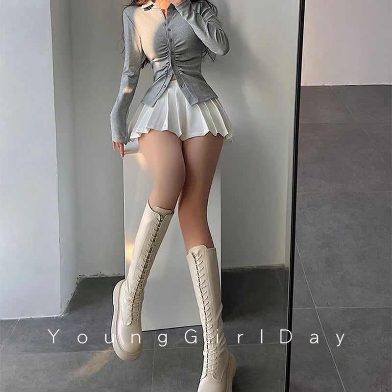 MEXZT Streetwear Sexy Mini Skirt Women Y2K Irregular Pleated Skirts with Shorts Korean White Black Gyaru Tennis Extreme Skirt