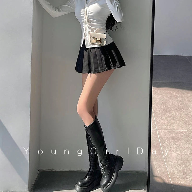 MEXZT Streetwear Sexy Mini Skirt Women Y2K Irregular Pleated Skirts with Shorts Korean White Black Gyaru Tennis Extreme Skirt
