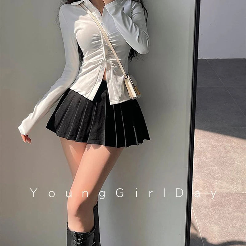 MEXZT Streetwear Sexy Mini Skirt Women Y2K Irregular Pleated Skirts with Shorts Korean White Black Gyaru Tennis Extreme Skirt