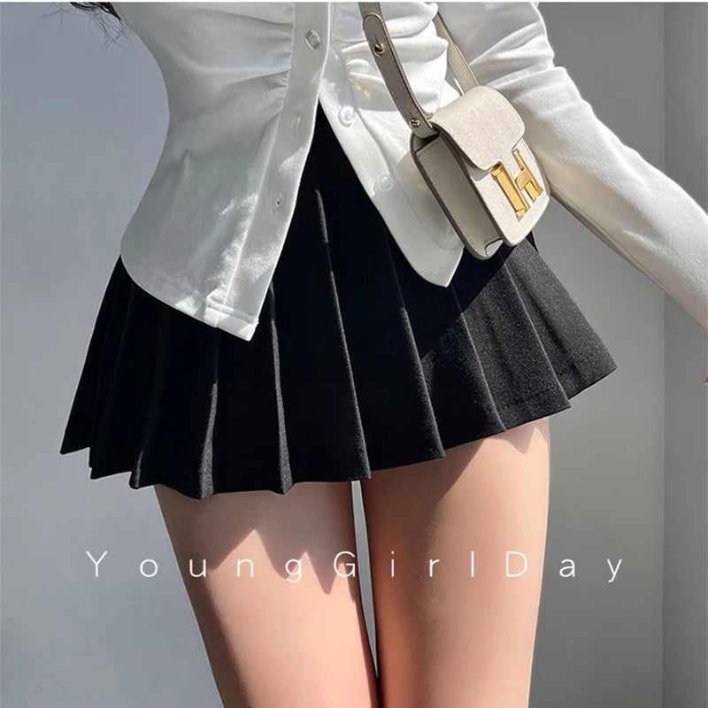 MEXZT Streetwear Sexy Mini Skirt Women Y2K Irregular Pleated Skirts with Shorts Korean White Black Gyaru Tennis Extreme Skirt