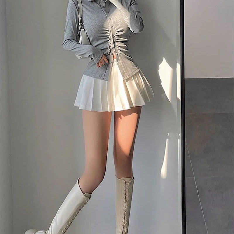 MEXZT Streetwear Sexy Mini Skirt Women Y2K Irregular Pleated Skirts with Shorts Korean White Black Gyaru Tennis Extreme Skirt
