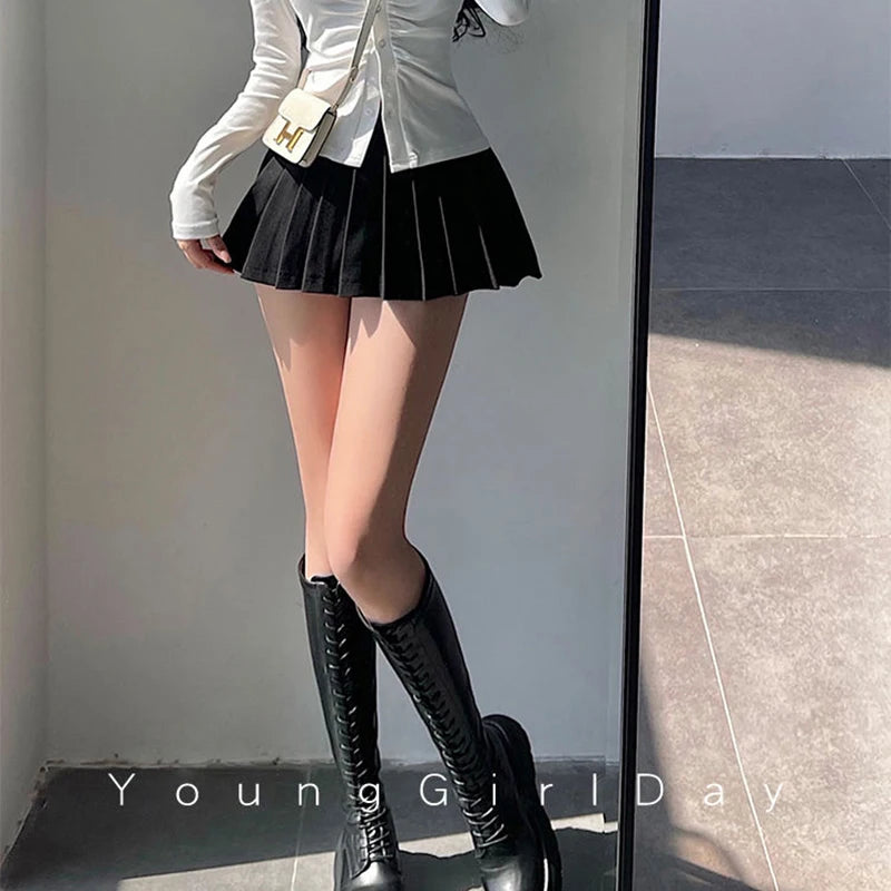 MEXZT Streetwear Sexy Mini Skirt Women Y2K Irregular Pleated Skirts with Shorts Korean White Black Gyaru Tennis Extreme Skirt