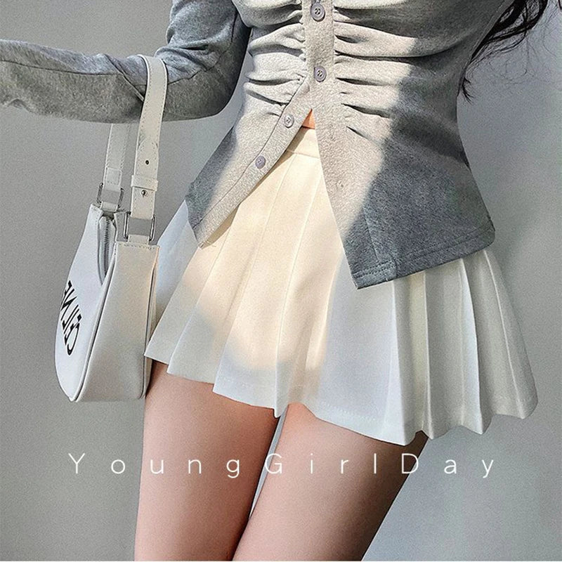 MEXZT Streetwear Sexy Mini Skirt Women Y2K Irregular Pleated Skirts with Shorts Korean White Black Gyaru Tennis Extreme Skirt