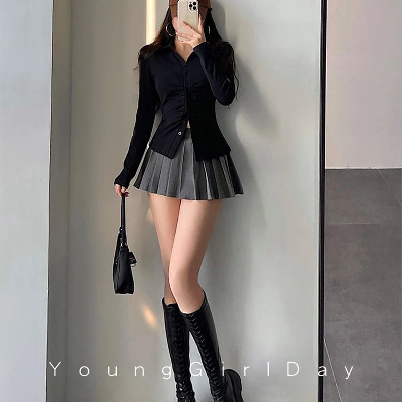 MEXZT Streetwear Sexy Mini Skirt Women Y2K Irregular Pleated Skirts with Shorts Korean White Black Gyaru Tennis Extreme Skirt