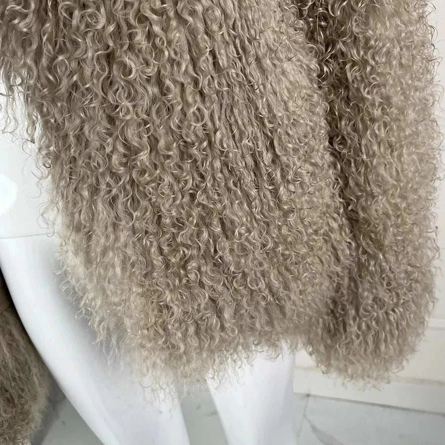 Women's Jacket Cropped Lamb Fur Bolero Jacket Real Mongolian Sheep Fur Coat Luxury Warm New Arrivals