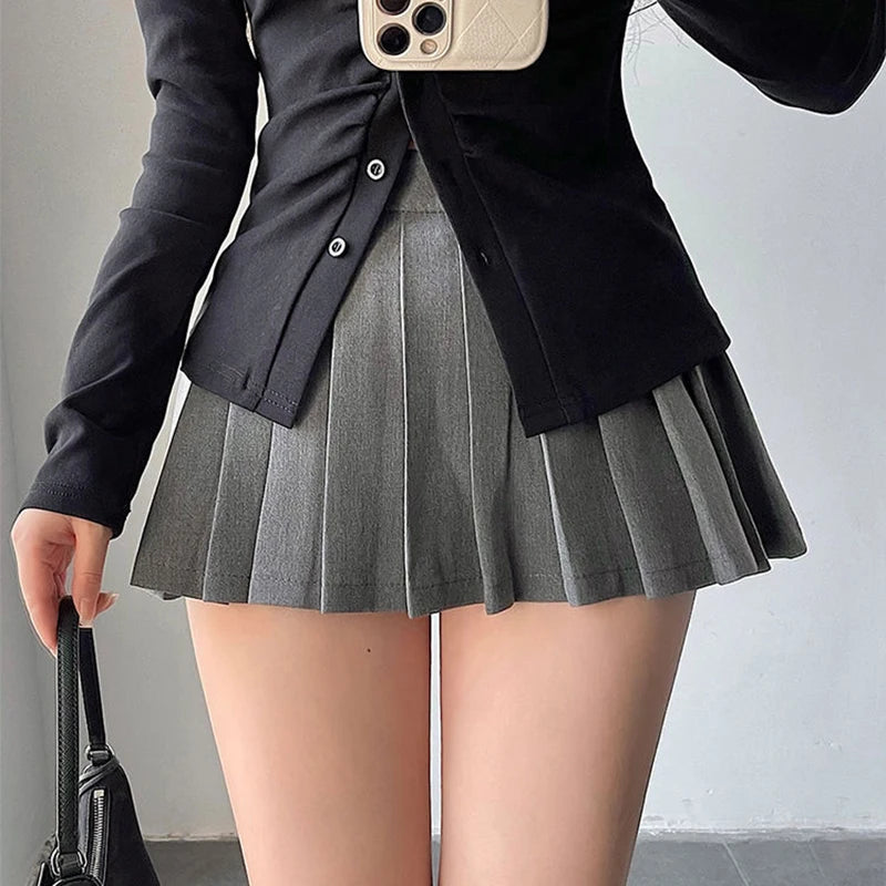 MEXZT Streetwear Sexy Mini Skirt Women Y2K Irregular Pleated Skirts with Shorts Korean White Black Gyaru Tennis Extreme Skirt