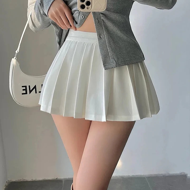 MEXZT Streetwear Sexy Mini Skirt Women Y2K Irregular Pleated Skirts with Shorts Korean White Black Gyaru Tennis Extreme Skirt