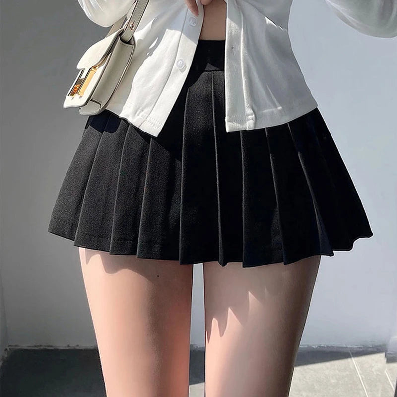 MEXZT Streetwear Sexy Mini Skirt Women Y2K Irregular Pleated Skirts with Shorts Korean White Black Gyaru Tennis Extreme Skirt