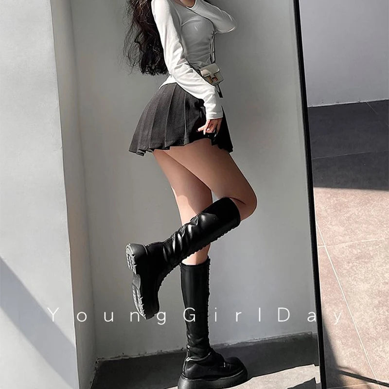 MEXZT Streetwear Sexy Mini Skirt Women Y2K Irregular Pleated Skirts with Shorts Korean White Black Gyaru Tennis Extreme Skirt