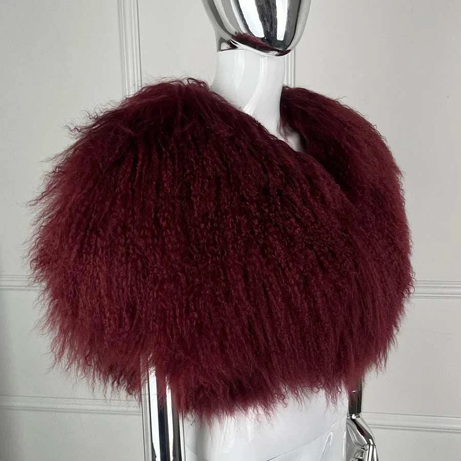 Women's Jacket Cropped Lamb Fur Bolero Jacket Real Mongolian Sheep Fur Coat Luxury Warm New Arrivals
