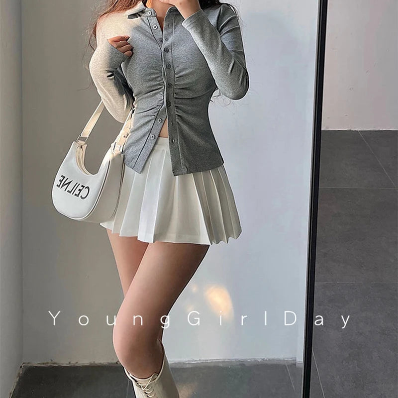 MEXZT Streetwear Sexy Mini Skirt Women Y2K Irregular Pleated Skirts with Shorts Korean White Black Gyaru Tennis Extreme Skirt