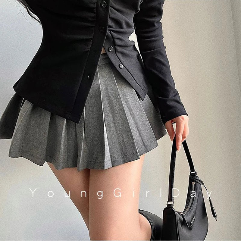 MEXZT Streetwear Sexy Mini Skirt Women Y2K Irregular Pleated Skirts with Shorts Korean White Black Gyaru Tennis Extreme Skirt
