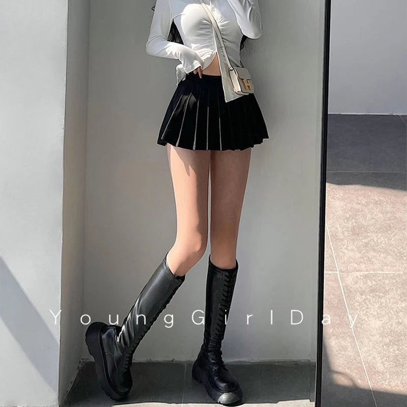 MEXZT Streetwear Sexy Mini Skirt Women Y2K Irregular Pleated Skirts with Shorts Korean White Black Gyaru Tennis Extreme Skirt