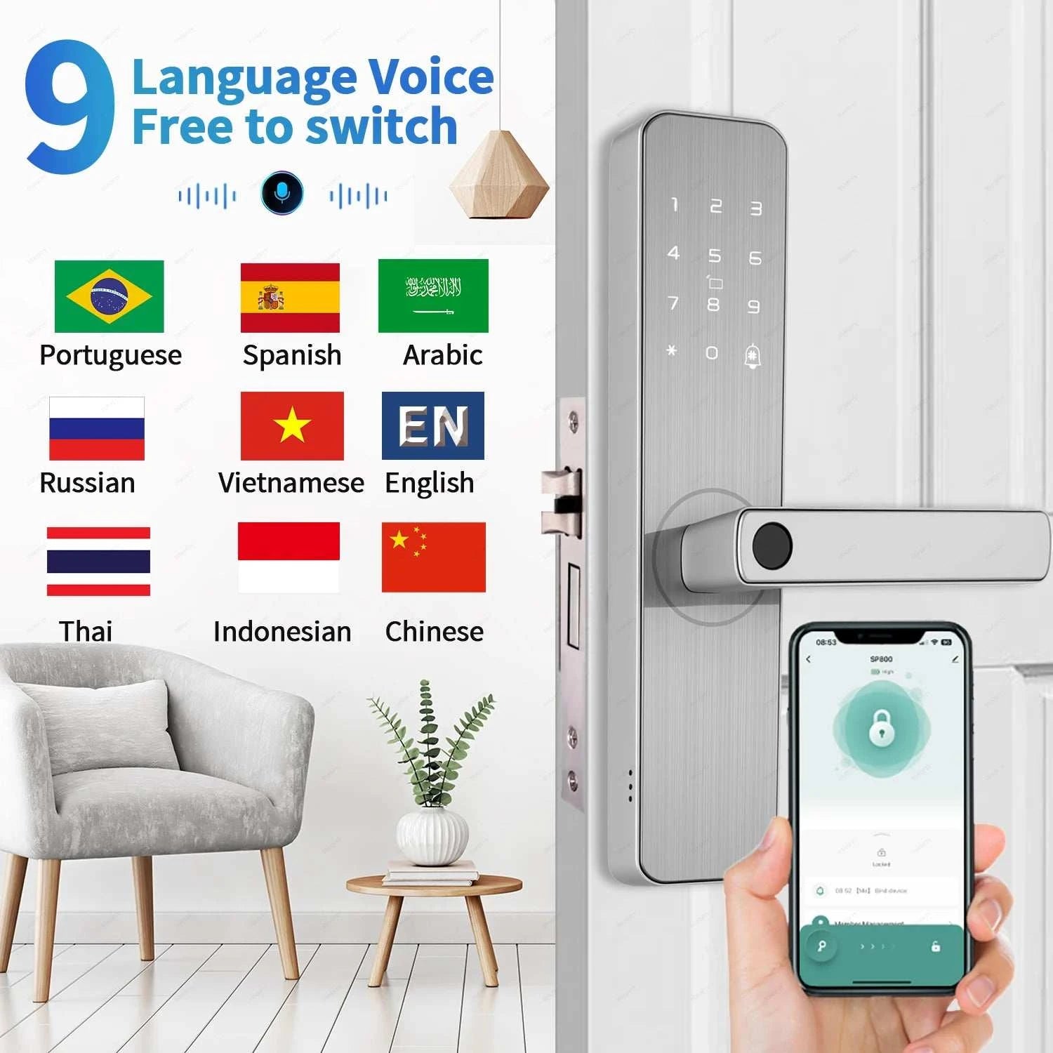 Fechadura Eletrônica Tuya Prata, Biometria, Instalação Rápida, Alta Durabilidade