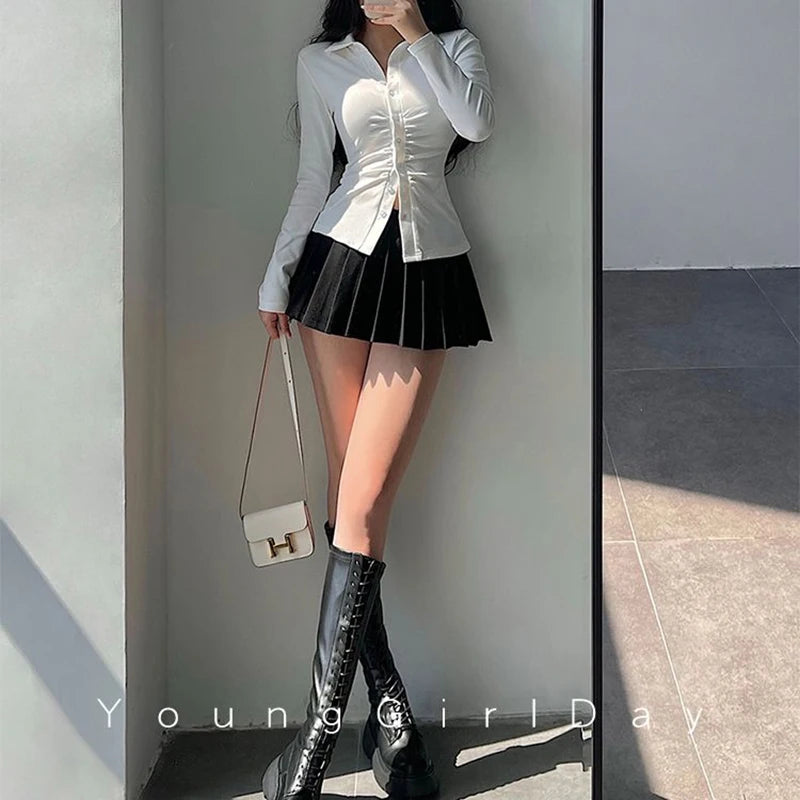 MEXZT Streetwear Sexy Mini Skirt Women Y2K Irregular Pleated Skirts with Shorts Korean White Black Gyaru Tennis Extreme Skirt