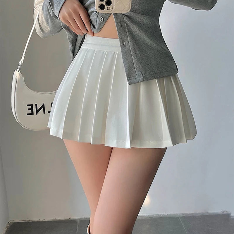 MEXZT Streetwear Sexy Mini Skirt Women Y2K Irregular Pleated Skirts with Shorts Korean White Black Gyaru Tennis Extreme Skirt