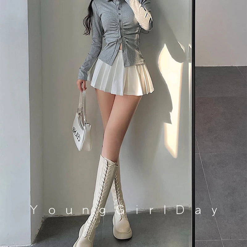 MEXZT Streetwear Sexy Mini Skirt Women Y2K Irregular Pleated Skirts with Shorts Korean White Black Gyaru Tennis Extreme Skirt