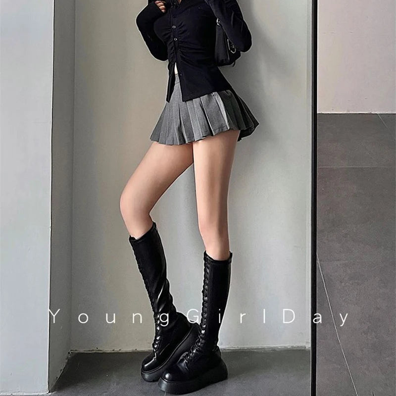 MEXZT Streetwear Sexy Mini Skirt Women Y2K Irregular Pleated Skirts with Shorts Korean White Black Gyaru Tennis Extreme Skirt