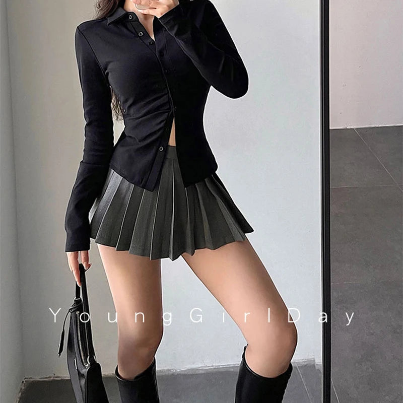 MEXZT Streetwear Sexy Mini Skirt Women Y2K Irregular Pleated Skirts with Shorts Korean White Black Gyaru Tennis Extreme Skirt