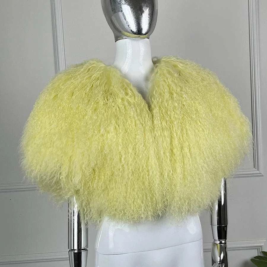Women's Jacket Cropped Lamb Fur Bolero Jacket Real Mongolian Sheep Fur Coat Luxury Warm New Arrivals