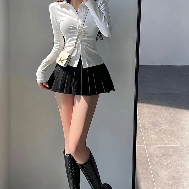 MEXZT Streetwear Sexy Mini Skirt Women Y2K Irregular Pleated Skirts with Shorts Korean White Black Gyaru Tennis Extreme Skirt